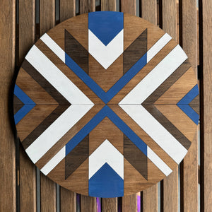 Round Barn Quilt - Blue White Stained