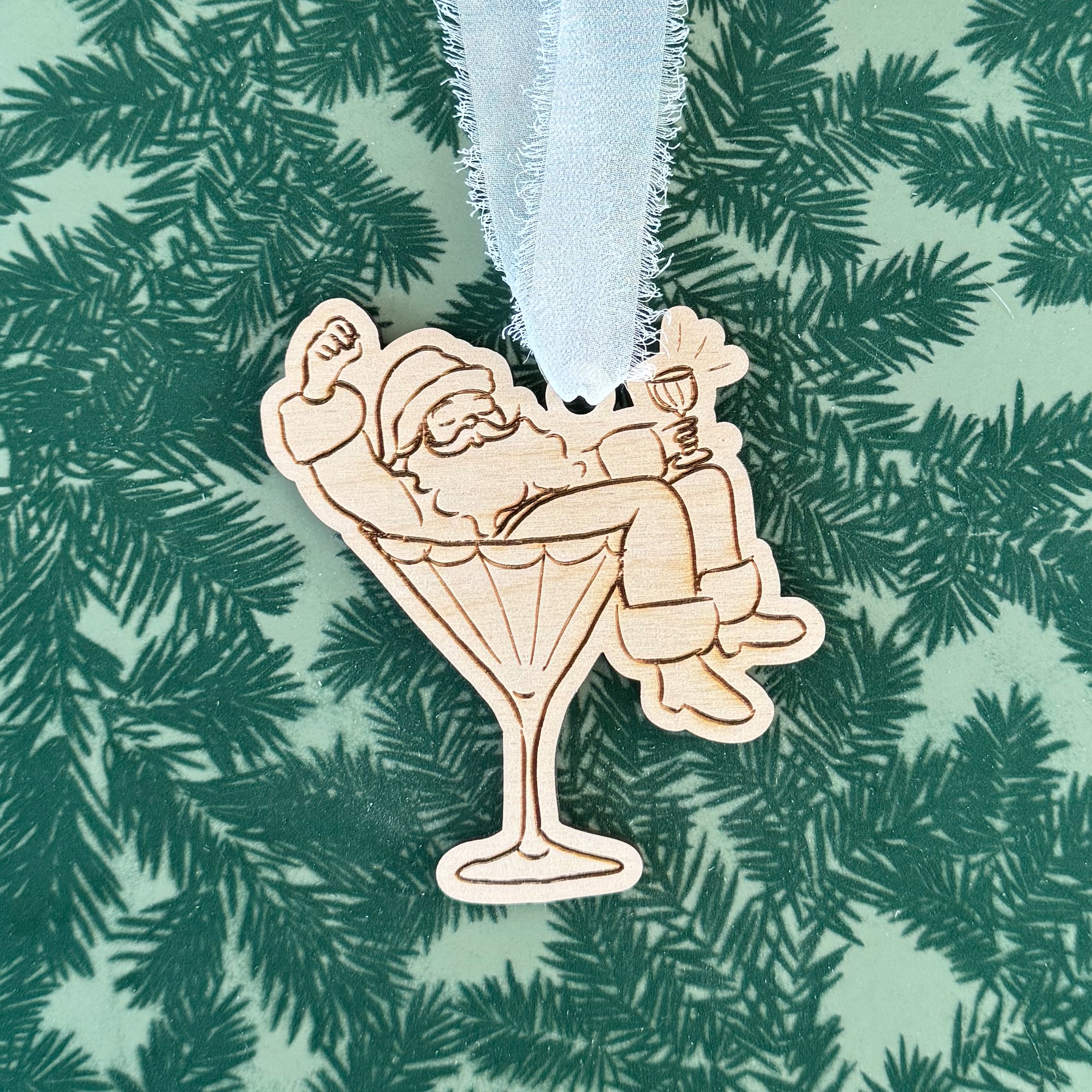 Whimsical Martini Santa Ornament