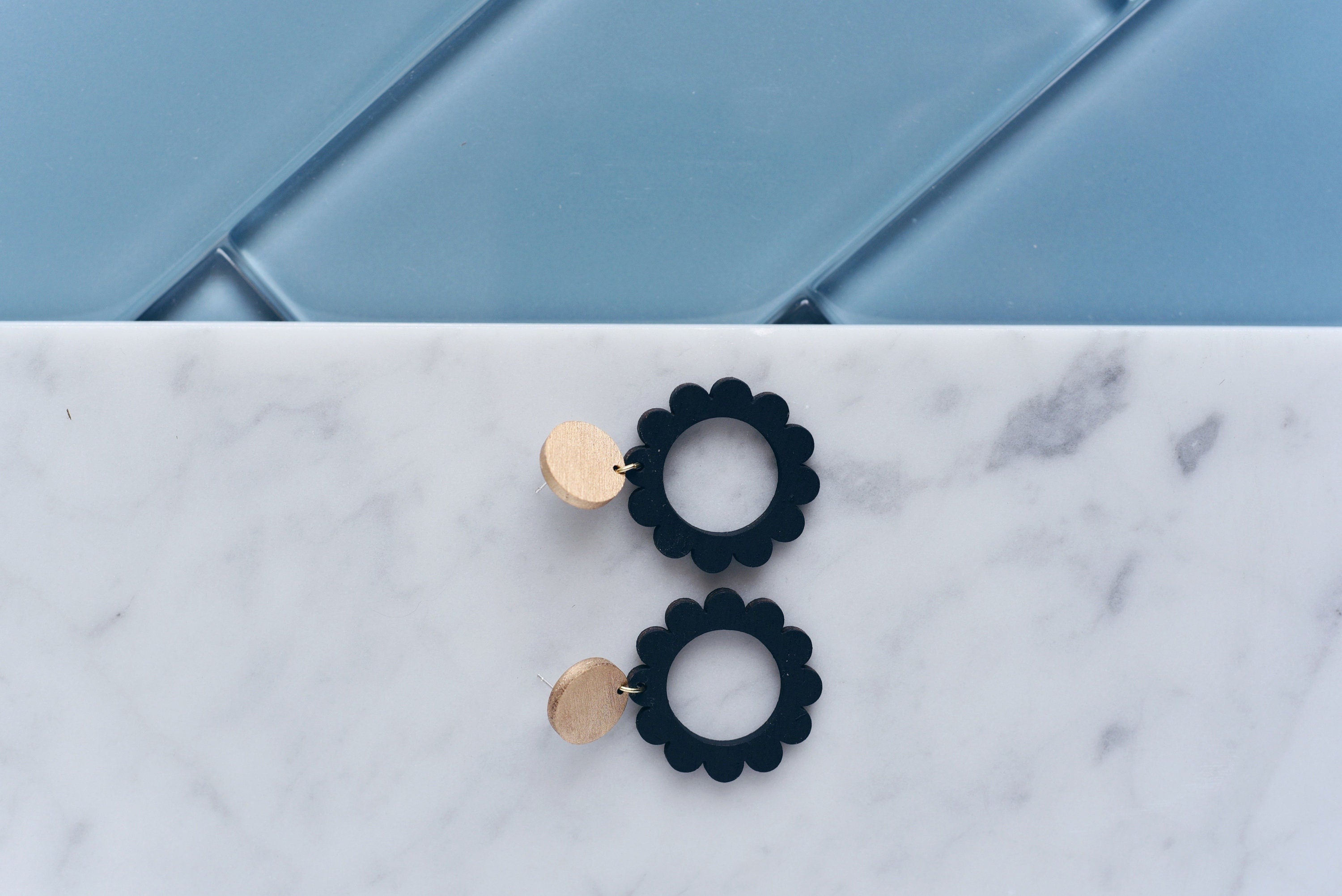 Gold & Black Scalloped Earrings