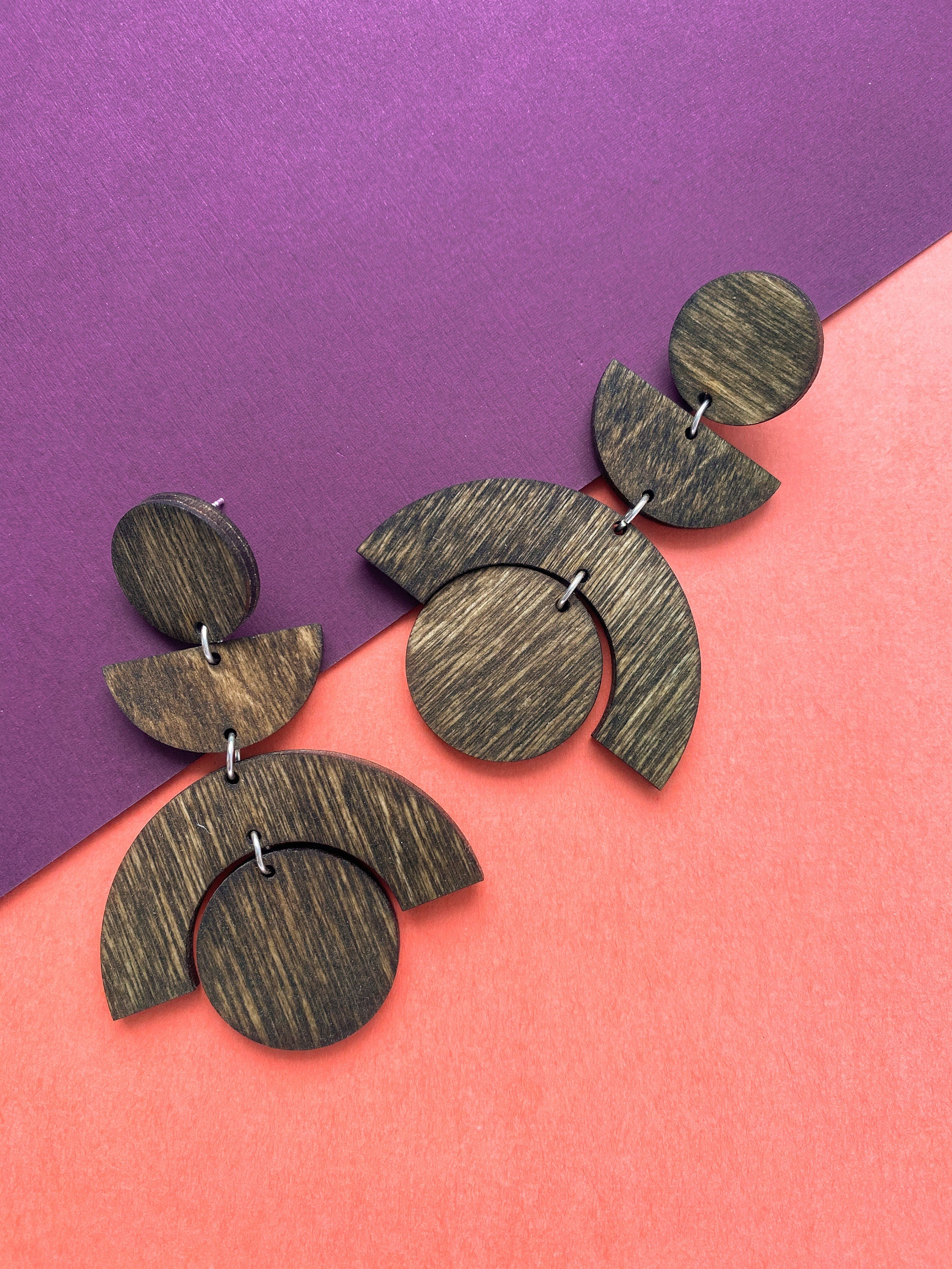 Long Circle Half Circle Arc Arch Statement Earrings, Wood Jewelry, Laser Cut Birch, Nickel Free